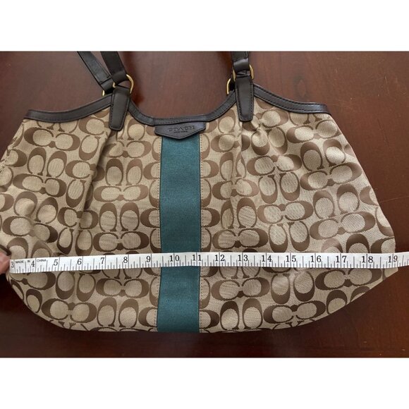 Coach Y2K Devin Signature Stripe Canvas & Leather Tote Shoulder Bag Brown/Green - Picture 10 of 15